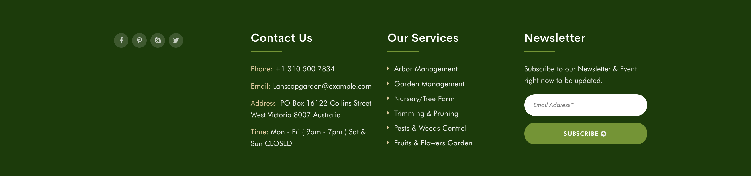 footer section of a landscaping business website